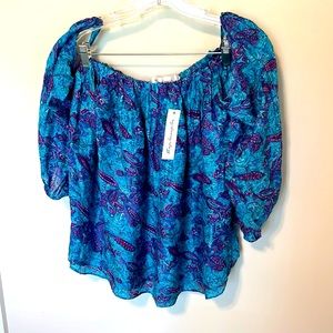 T-Bags Los Angeles Women’s Long Sleeve off-the-shoulder Silk Blouse / Size L
